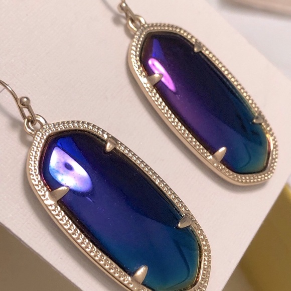 NWOT RARE & Retired Kendra Scott Elle Earrings Black Iridescent & Yellow Gold😊 - Picture 9 of 16